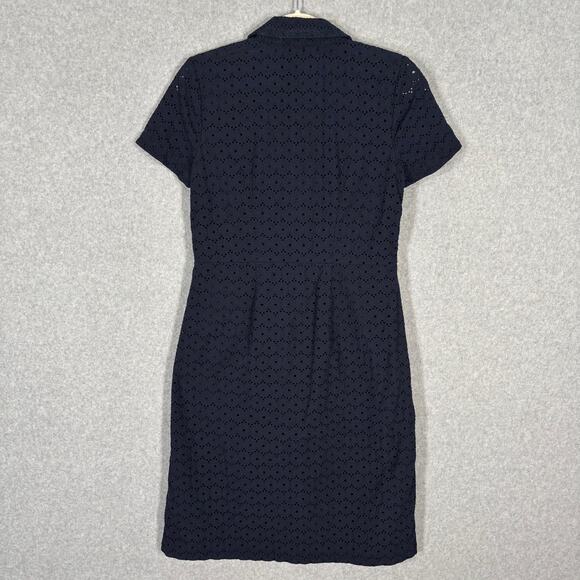 Talbots Dress 4 Navy Knee Eyelet Tie Front Shirt Cotton Sailor Mod Career Church - Picture 11 of 12